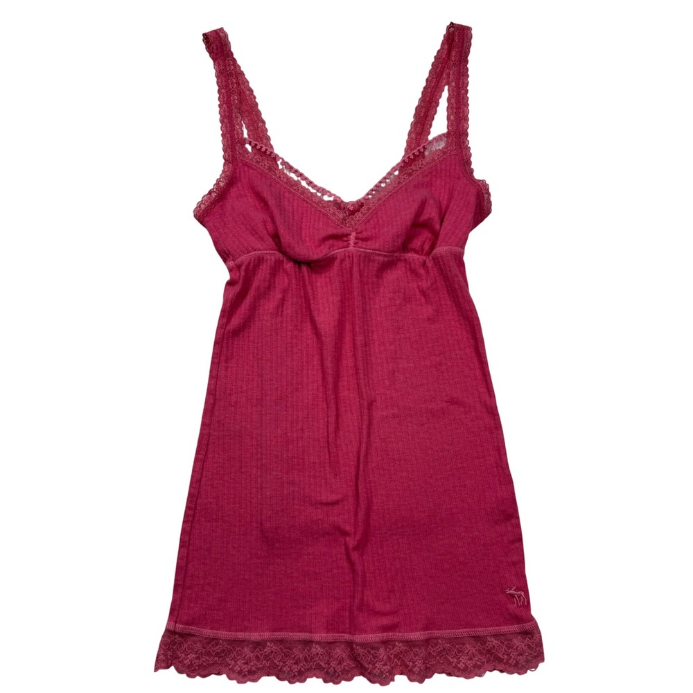 VTG Y2K Abercrombie & Fitch Pink Ribbed Lace Babydoll Cami Top XS Coquette - Picture 1 of 9